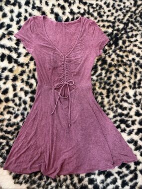 Wild Fable Women’s Mauve Drawstring Ribbed Skater Dress